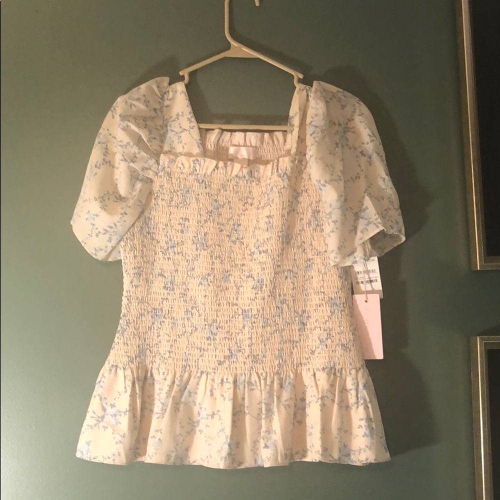 NWT pink puff sleeve cinched bodice summer top